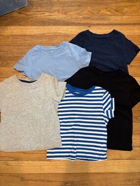 H&M Kids 5-Pack Short Sleeve Tee Set - Blue, Light Blue, Gray, Black, Striped
